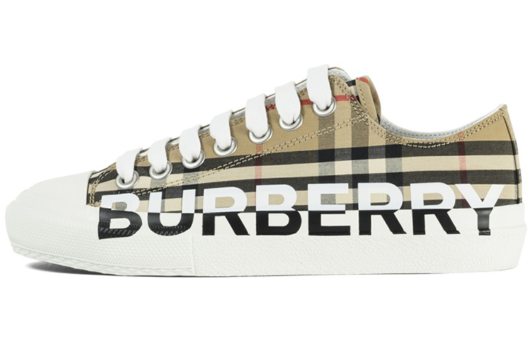 (Women) Burberry Logo Print Vintage Check Cotton Sneakers Archive Beige 8024301