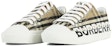 (W) Burberry Logo Cetak Kasut Cotton Corak Vintage Beige Arsip 8024301
