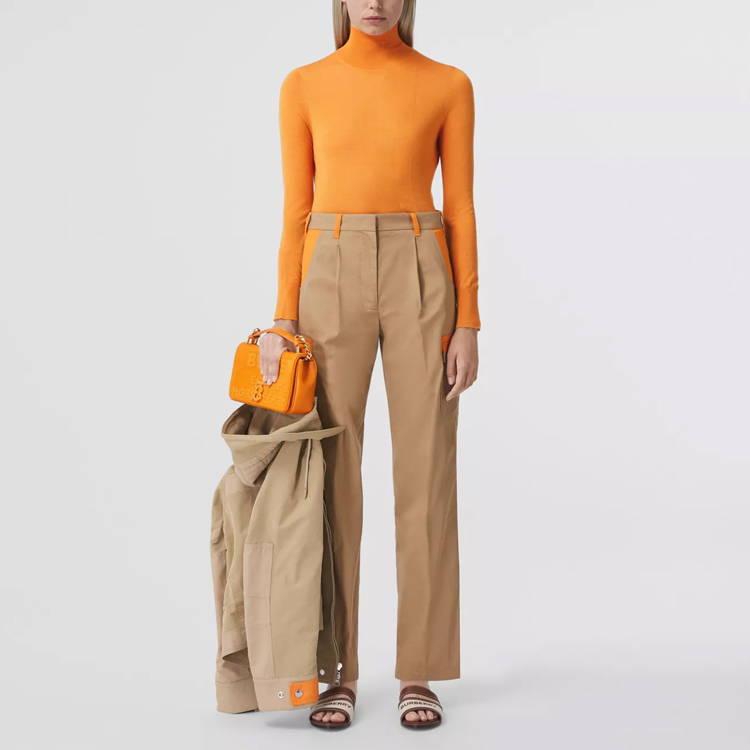 Shop (W) Burberry 標誌高領修身羊絨毛衣 - 橙色 80433811