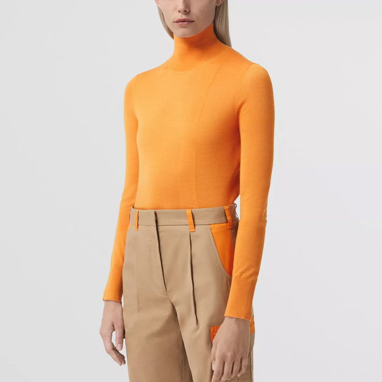 Details for (W) Burberry 標誌高領修身羊絨毛衣 - 橙色 80433811