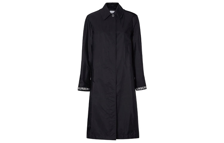 (Women) Burberry Long Black Trench Coat with Logo Details 80158951