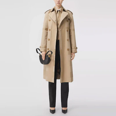 (Women) Burberry Long Gabardine Trench Coat in Honey Check Pattern. 80406641 Details for (Women) Burberry Long Gabardine Trench Coat in Honey Check Pattern. 80406641