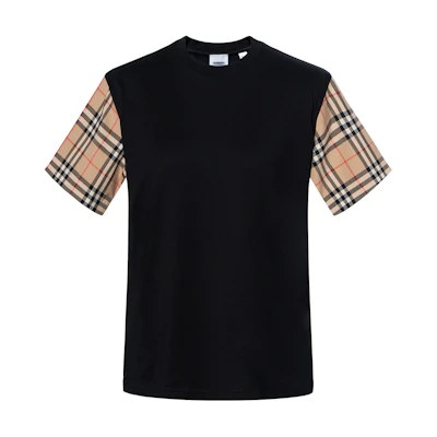 (Women) Burberry Loose Fit Check Crewneck Drop Shoulder T-Shirt Black 80430571