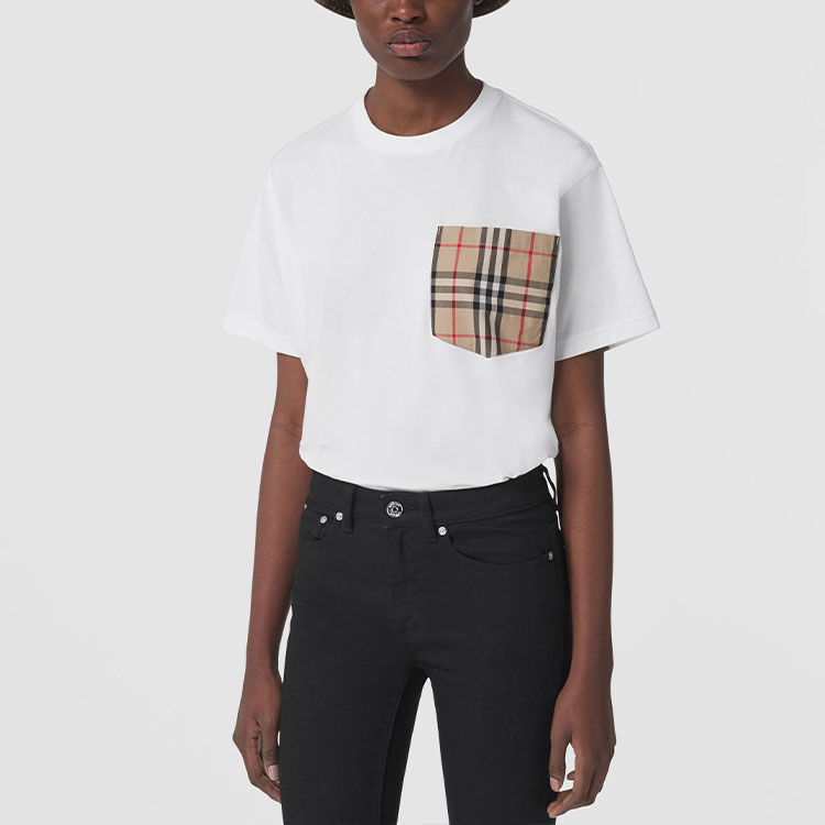 (Women) Burberry Loose Fit Check Pocket Cotton T-Shirt White Summer Essential. 80433861 圖 9