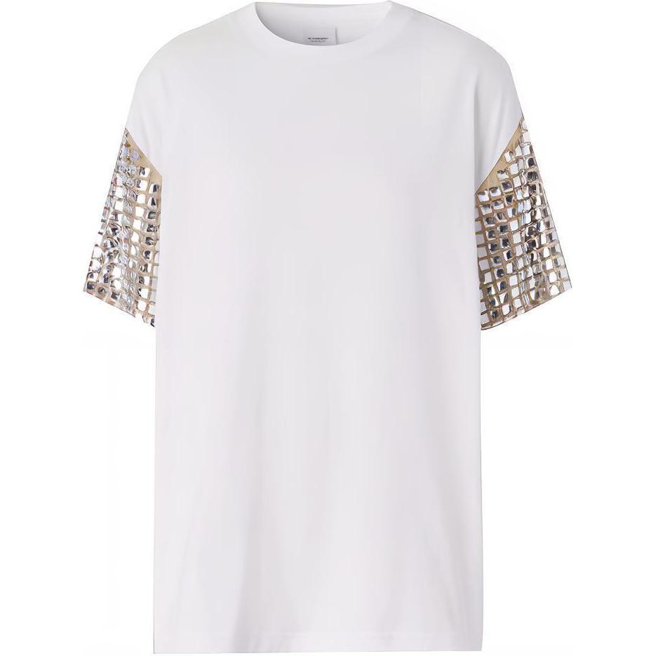 (Women) Burberry Loose Fit Drop Shoulder T-Shirt with Crystal Sleeve Detail. 80407881