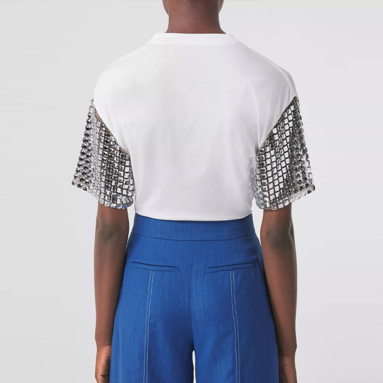 (Women) Burberry Loose Fit Drop Shoulder T-Shirt with Crystal Sleeve Detail. 80407881 圖 4