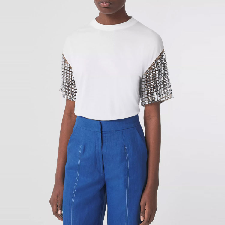 (Women) Burberry Loose Fit Drop Shoulder T-Shirt with Crystal Sleeve Detail. 80407881 圖 5