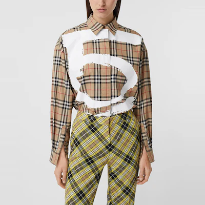 (W) バーバリー ルーズ ロングスリーブ ラブプリント チェックシャツ アーカイブベージュ 80381281 Lookbook (W) バーバリー ルーズ ロングスリーブ ラブプリント チェックシャツ アーカイブベージュ 80381281