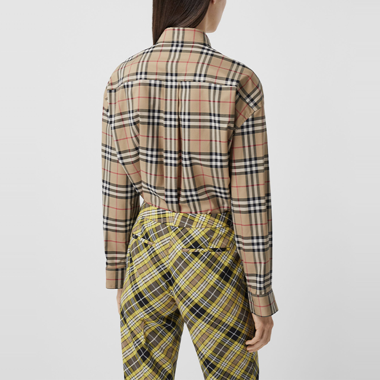 (Women) Burberry Loose Long-Sleeve Love Print Check Shirt Archive Beige 80381281 圖 4