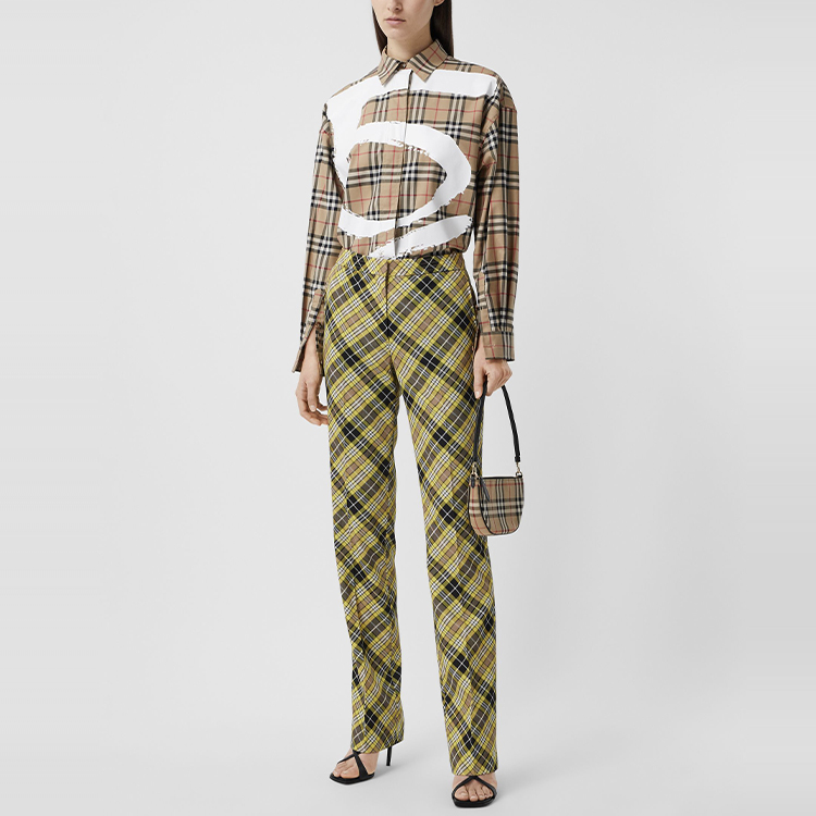(Women) Burberry Loose Long-Sleeve Love Print Check Shirt Archive Beige 80381281 圖 5