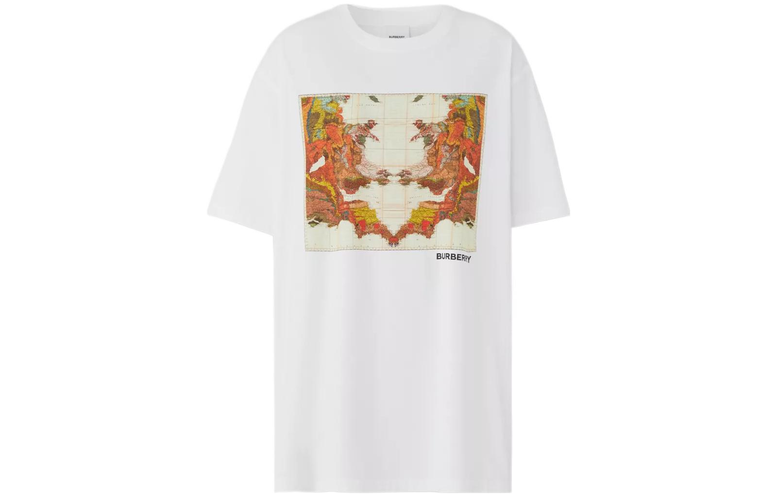 (Women) Burberry Map Print Oversized Short Sleeve Drop Shoulder  Tee White SS22 80565821