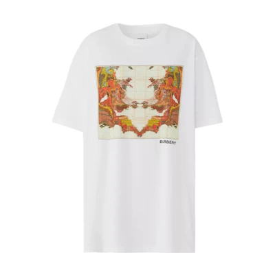 (Women) Burberry Map Print Oversized Short Sleeve Drop Shoulder Tee White SS22 80565821