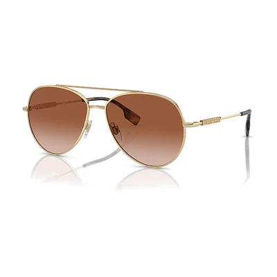 (Women) Burberry Metal Frame Aviator Sunglasses Gold for Women with Logo Detailing. 0BE3147-110913