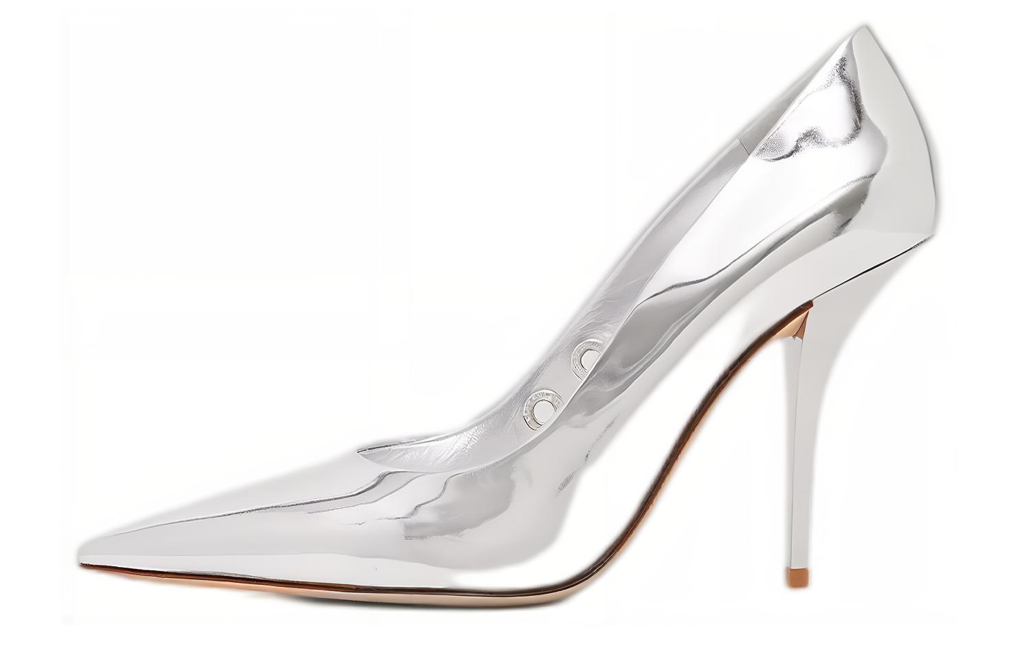 (W) Burberry Metallic Leather Pointed-Toe High Heels 'Silver'
