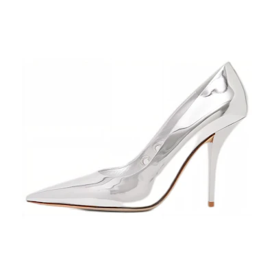 (W) Burberry Metallic Leather Pointed-Toe High Heels 'Silver'