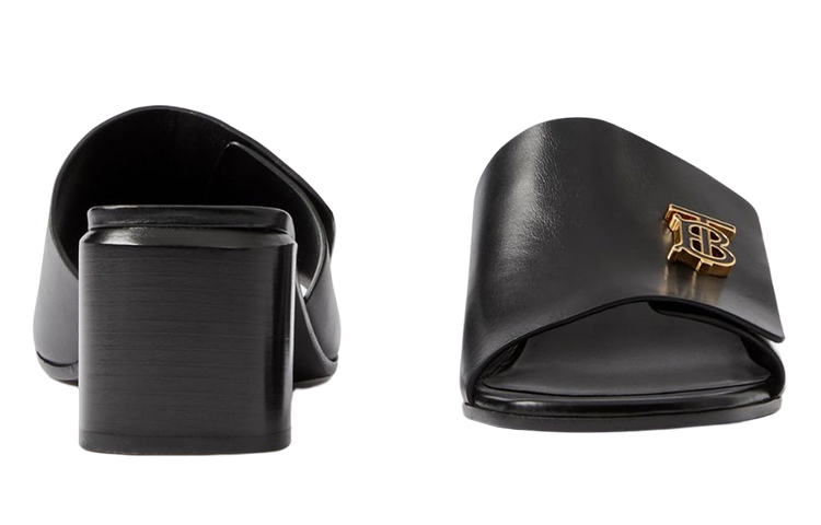 (W) Burberry Monogram Calfskin Sandal 'Black Logo Block Heel' 圖 3