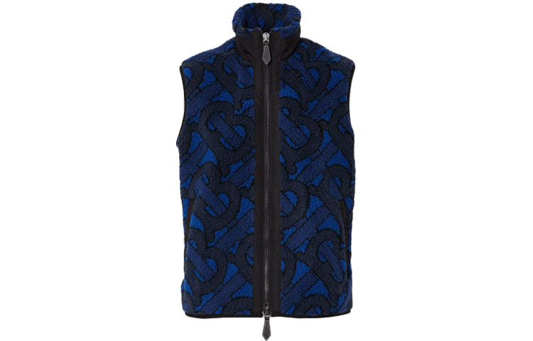 (Women) Burberry Monogram Jacquard Fleece Vest Navy Blue 80392271
