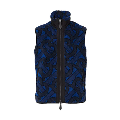 (Women) Burberry Monogram Jacquard Fleece Vest Navy Blue 80392271