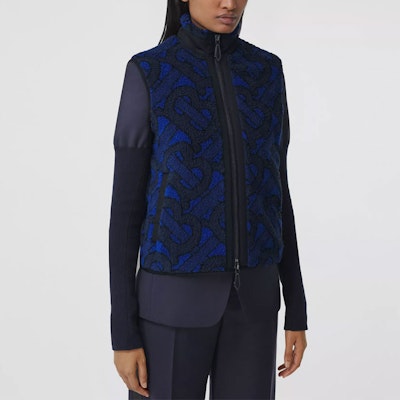 (W) 버버리 모노그램 자카드 플리스 조끼 네이비 블루 80392271 Details for (W) 버버리 모노그램 자카드 플리스 조끼 네이비 블루 80392271