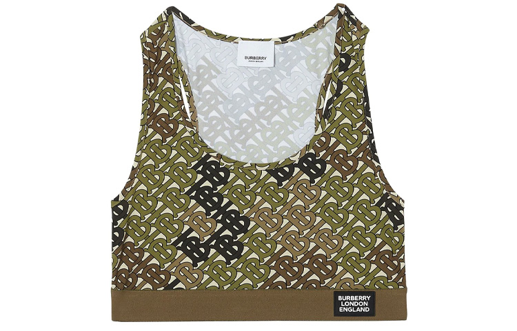 (Women) Burberry Monogram Print Crop Tank Top Army Green 80189761