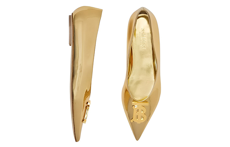 (W) Burberry Motif 'Metallic Leather Gold Ballet Flats' 圖 4