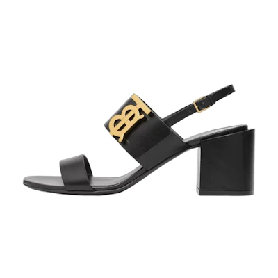 (W) Burberry Motif Leather Sandal 'Black'
