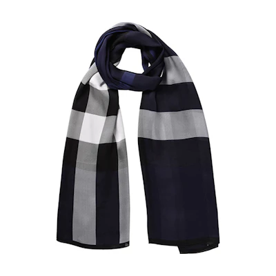(Women) Burberry Navy and White Large Check Silk Scarf. 40084121