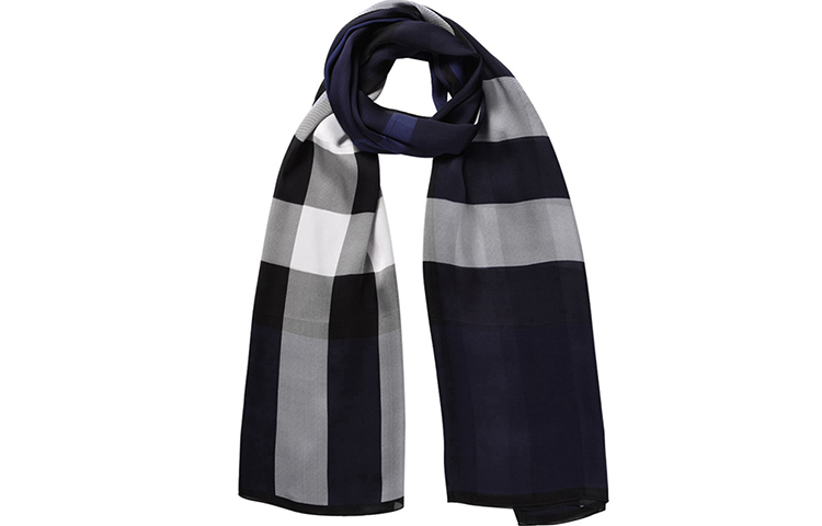(Women) Burberry Navy and White Large Check Silk Scarf. 40084121 圖 2