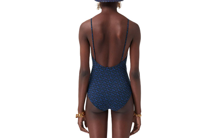 Lookbook (W) 巴宝莉海军蓝logo印花无袖连体泳衣。 80488851