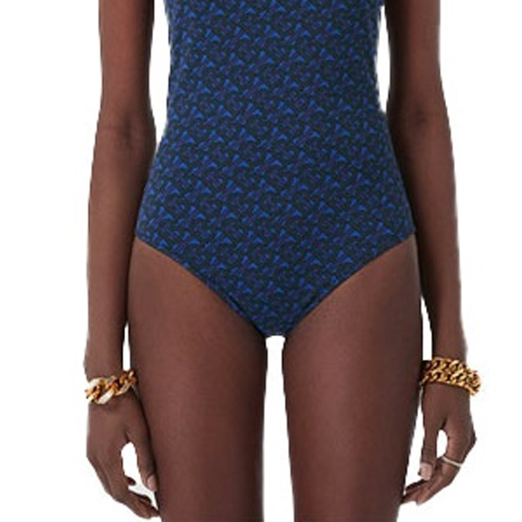 Shop (W) 巴宝莉海军蓝logo印花无袖连体泳衣。 80488851