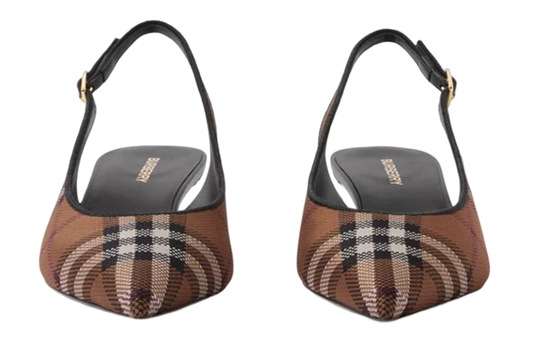 (W) Burberry Nylon Check Slip-On Round Toe High Heels 'Deep Brown' 圖 3