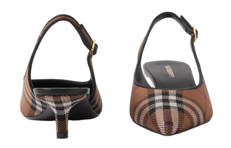(W) Burberry Nylon Check Slip-On Round Toe High Heels 'Deep Brown' 圖 4
