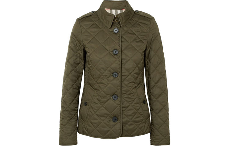 (Women) Burberry Olive Green Button-Up Cotton Jacket with Temperature Control. 40635511