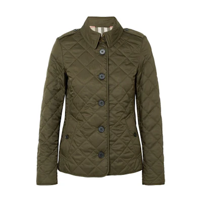 (Women) Burberry Olive Green Button-Up Cotton Jacket with Temperature Control. 40635511