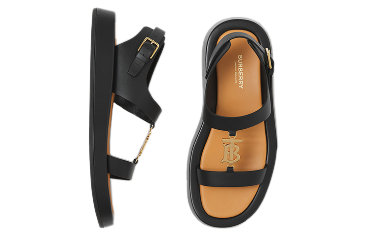 Shop (W) Burberry Open-Toe Sandalen ''Logo Patroon Leer Zwart'' 80392441