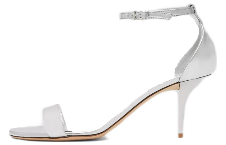Buy (W) Sandales à Talons Hauts Ouvertes en Cuir Burberry ''Argent'' 80534861