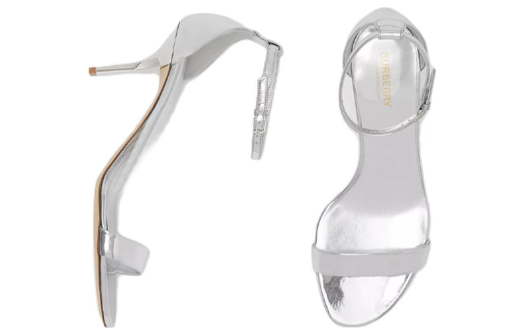 Shop (W) Sandales à Talons Hauts Ouvertes en Cuir Burberry ''Argent'' 80534861