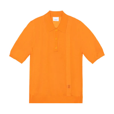 (Women) Burberry Orange Polo Shirt with Solid Color and Letter Print Design. 80433761