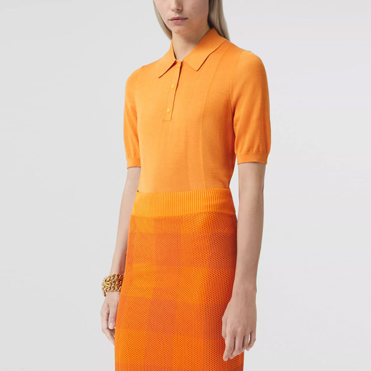 (Women) Burberry Orange Polo Shirt with Solid Color and Letter Print Design. 80433761 圖 5