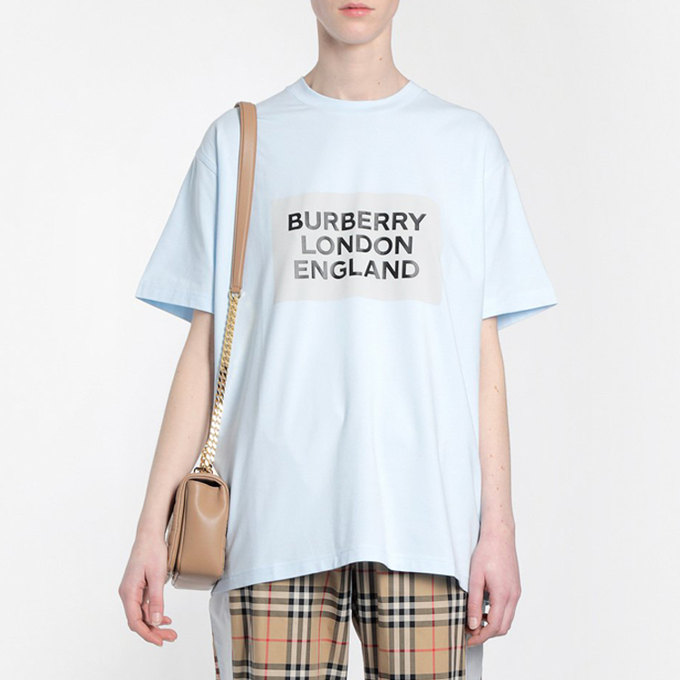 (Women) Burberry Oversize Logo Print Loose T-Shirt Light Blue 80264751 圖 5