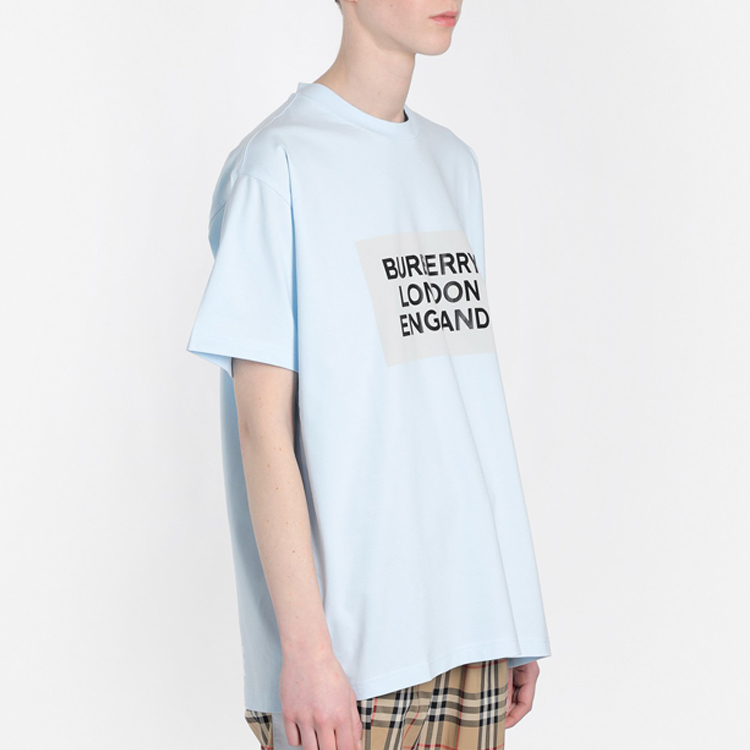 (Women) Burberry Oversize Logo Print Loose T-Shirt Light Blue 80264751 圖 6