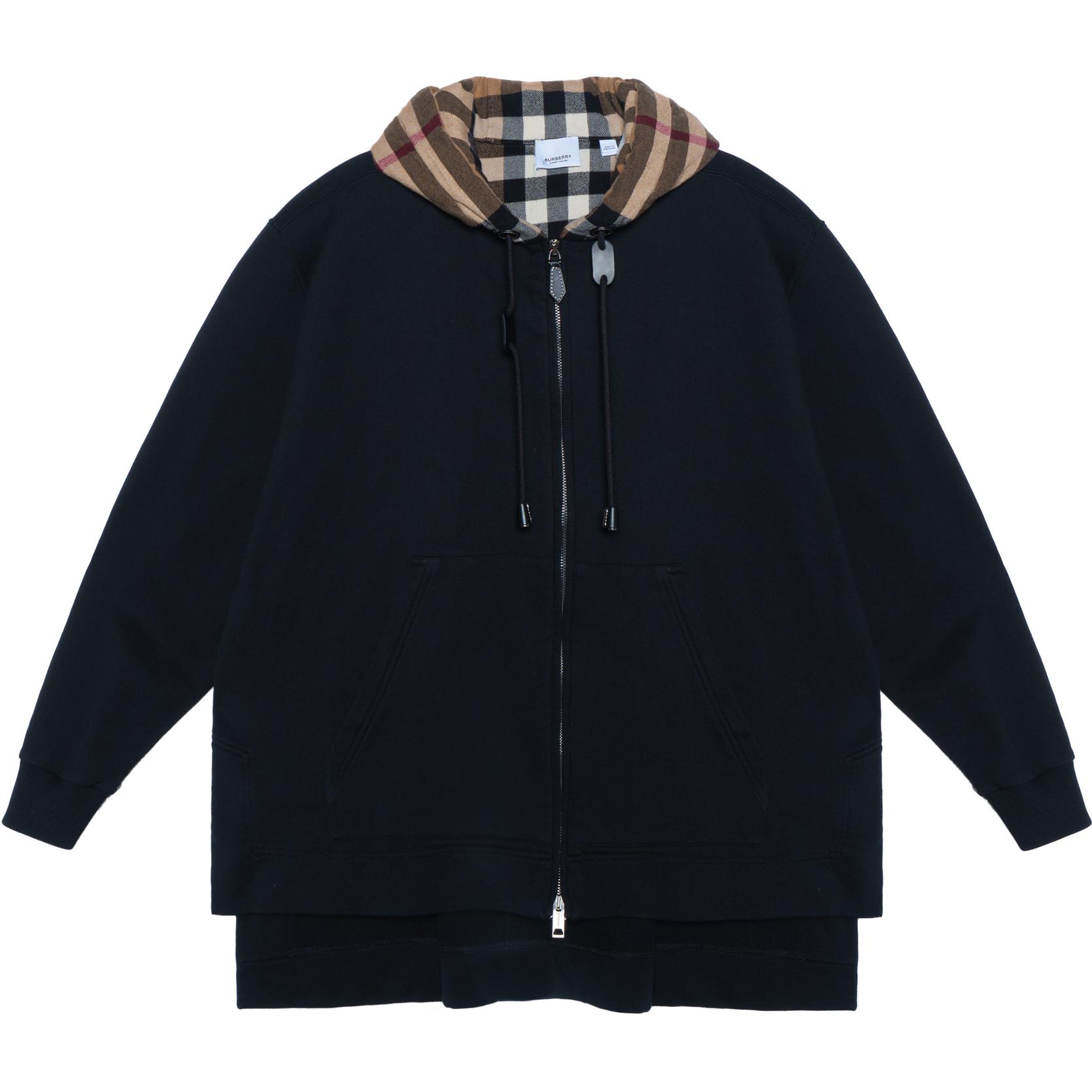 (Women) Burberry Oversized Hooded Jacket with Plaid Hem - Black. 80410711 圖 2