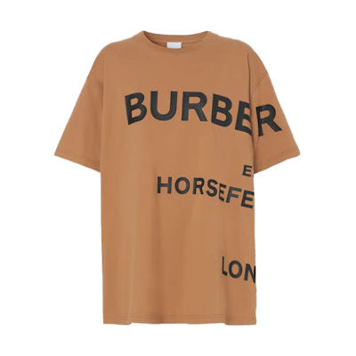 (Women) Burberry Oversized Letter Print Short Sleeve T-Shirt in Camel. 80489271