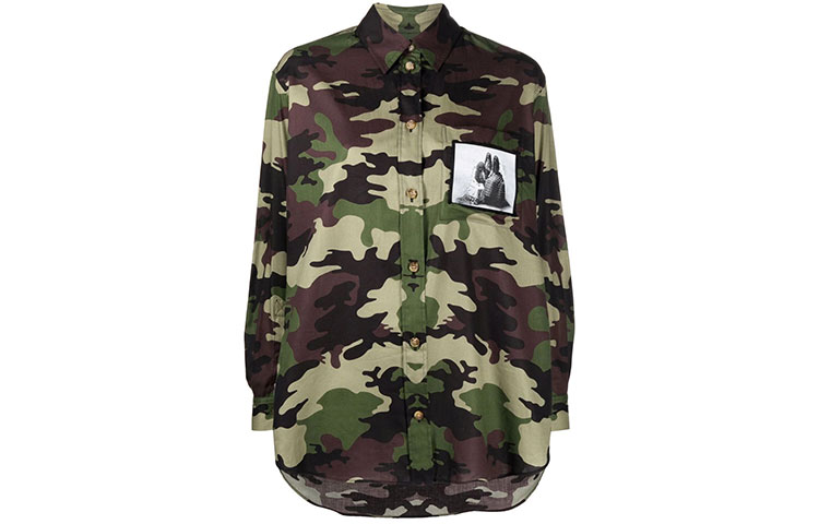 (Women) Burberry Photo Camouflage Single-Breasted Casual Long Sleeve Shirt Green 80437291