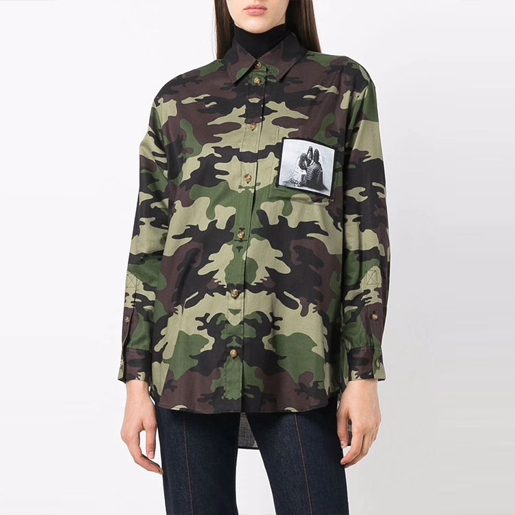 Lookbook (W) Burberry 照片迷彩綠色單排扣休閒長袖襯衫 80437291