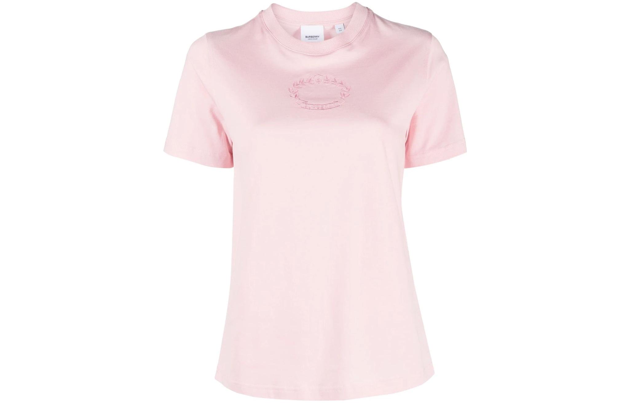 Order (W) Burberry Pink Logo Bordir Badge Crewneck T-Shirt Wanita SS23 Kaos Kasual. 80709161