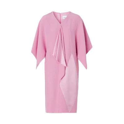 (Women) Burberry Pink Silk Zipper Short Sleeve Dress with Cape Design. 80472481