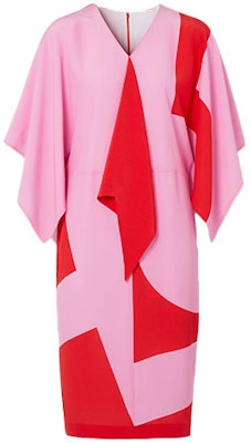 (W) Burberry Gaun Crepe Merah Jambu V-Leher Lengan Pendek. 80468021 Order (W) Burberry Gaun Crepe Merah Jambu V-Leher Lengan Pendek. 80468021