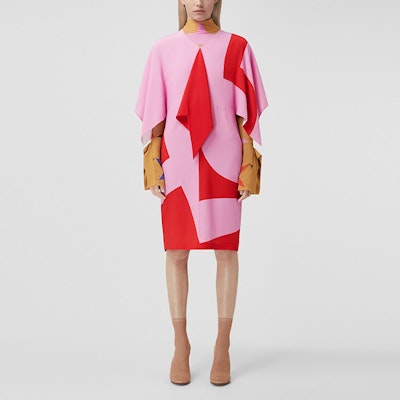 (W) Burberry Gaun Crepe Merah Jambu V-Leher Lengan Pendek. 80468021 Lookbook (W) Burberry Gaun Crepe Merah Jambu V-Leher Lengan Pendek. 80468021