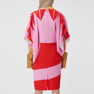 (W) Burberry Gaun Crepe Merah Jambu V-Leher Lengan Pendek. 80468021 Purchase (W) Burberry Gaun Crepe Merah Jambu V-Leher Lengan Pendek. 80468021